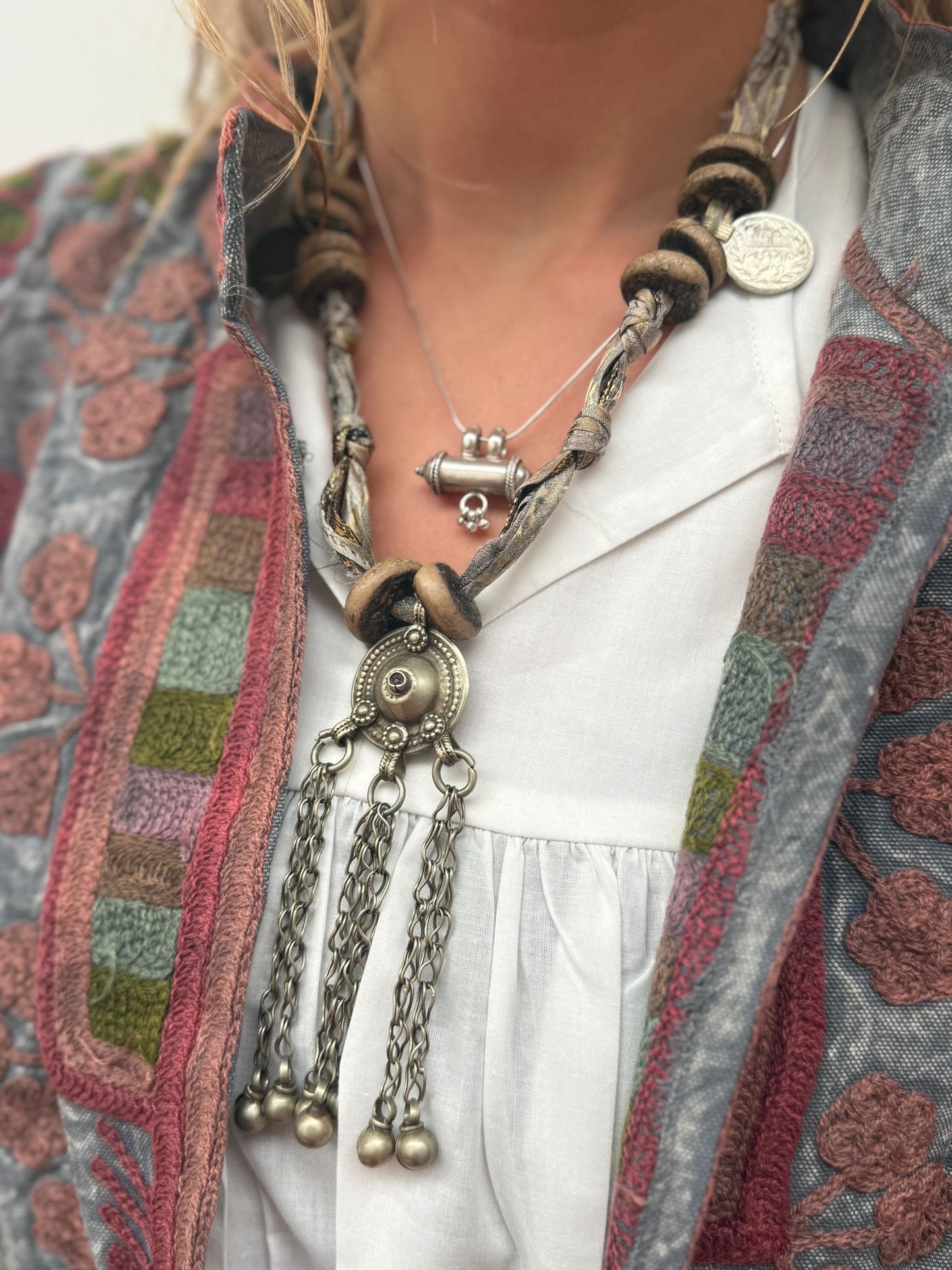 Medium Long  cotton embroidery jas stoned wash