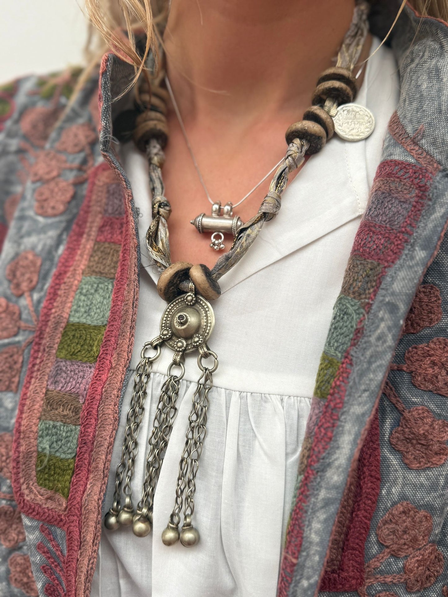 Medium Long  cotton embroidery jas stoned wash