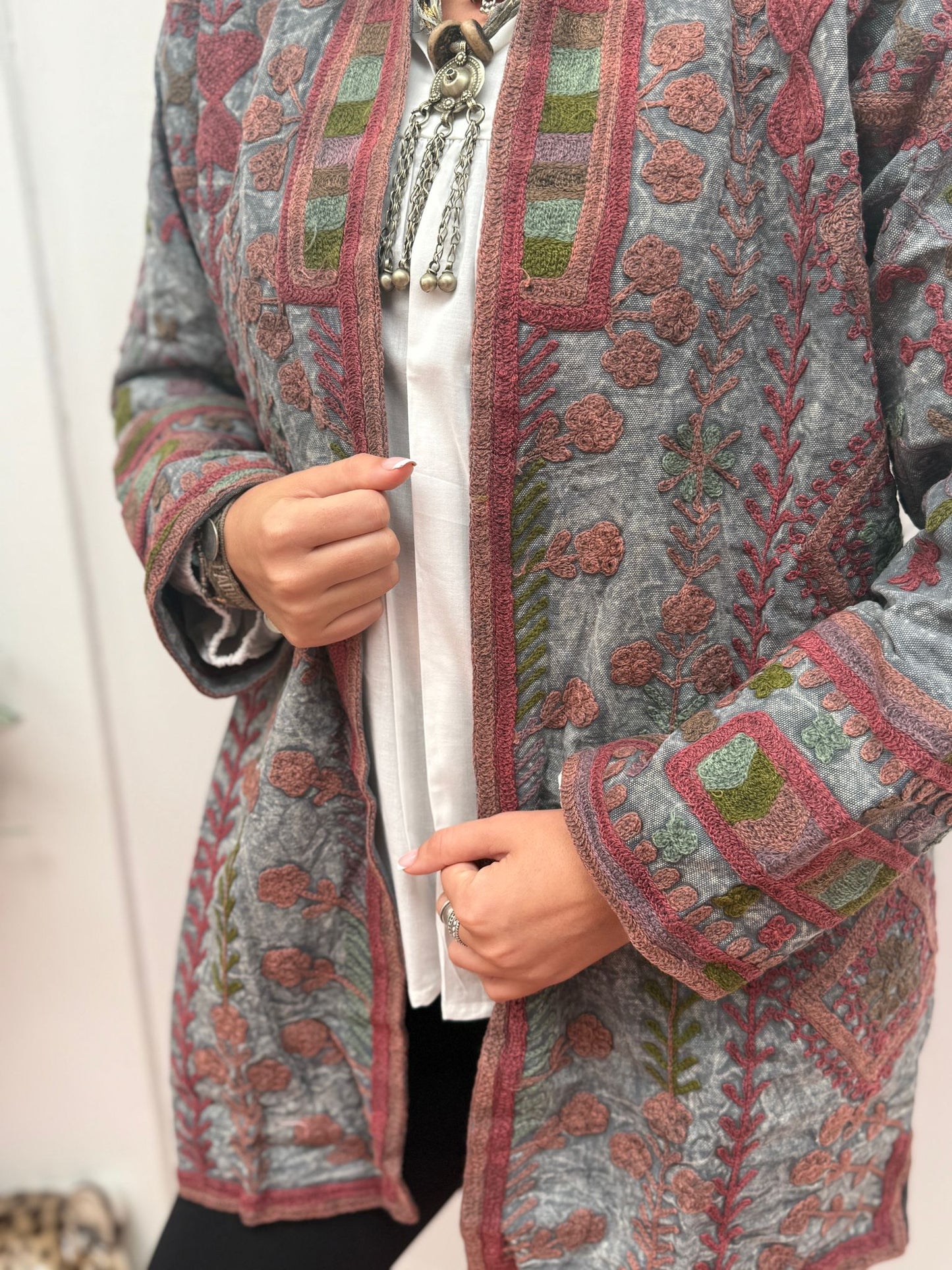 Medium Long  cotton embroidery jas stoned wash