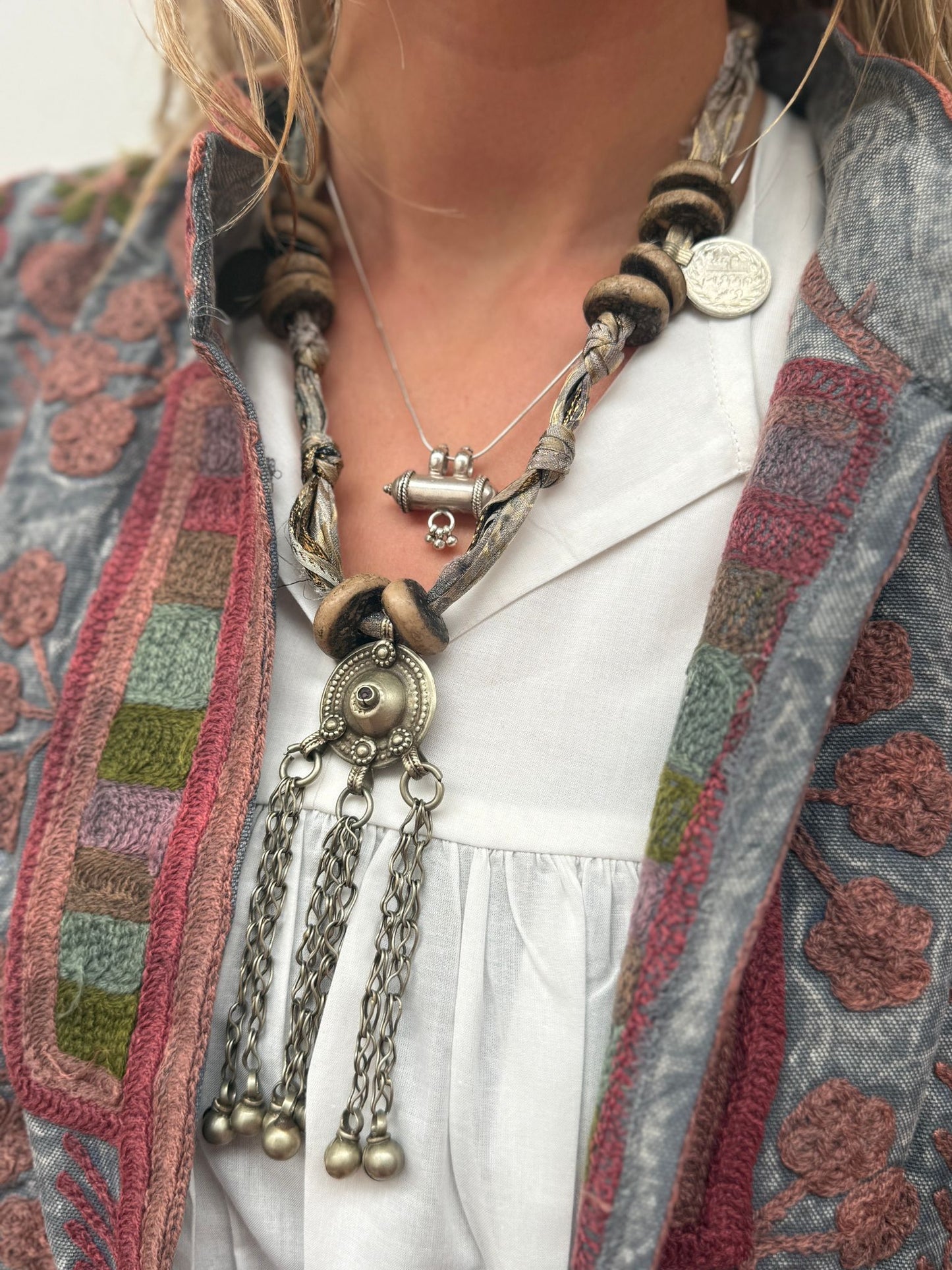 Medium Long  cotton embroidery jas stoned wash