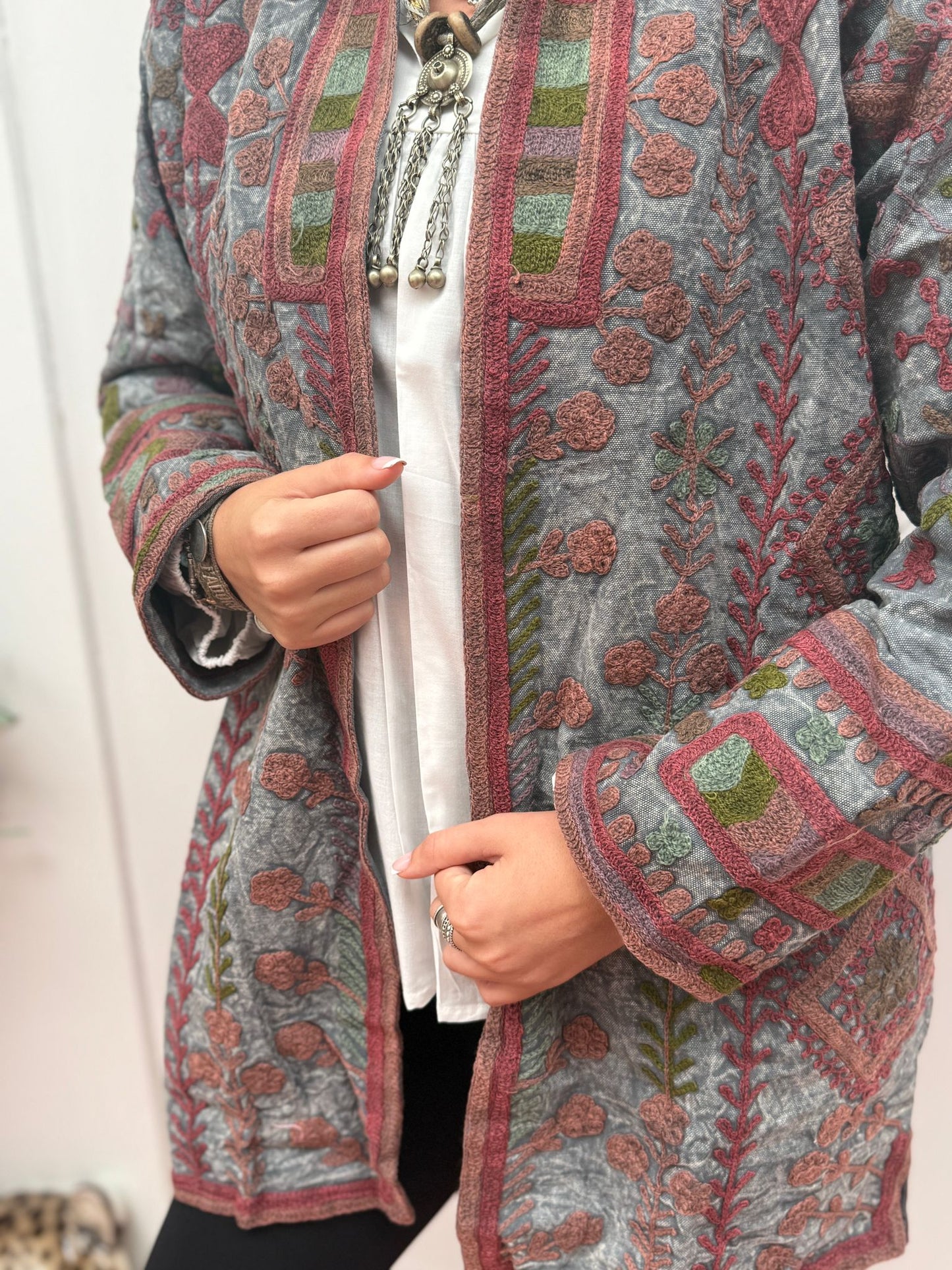 Medium Long  cotton embroidery jas stoned wash