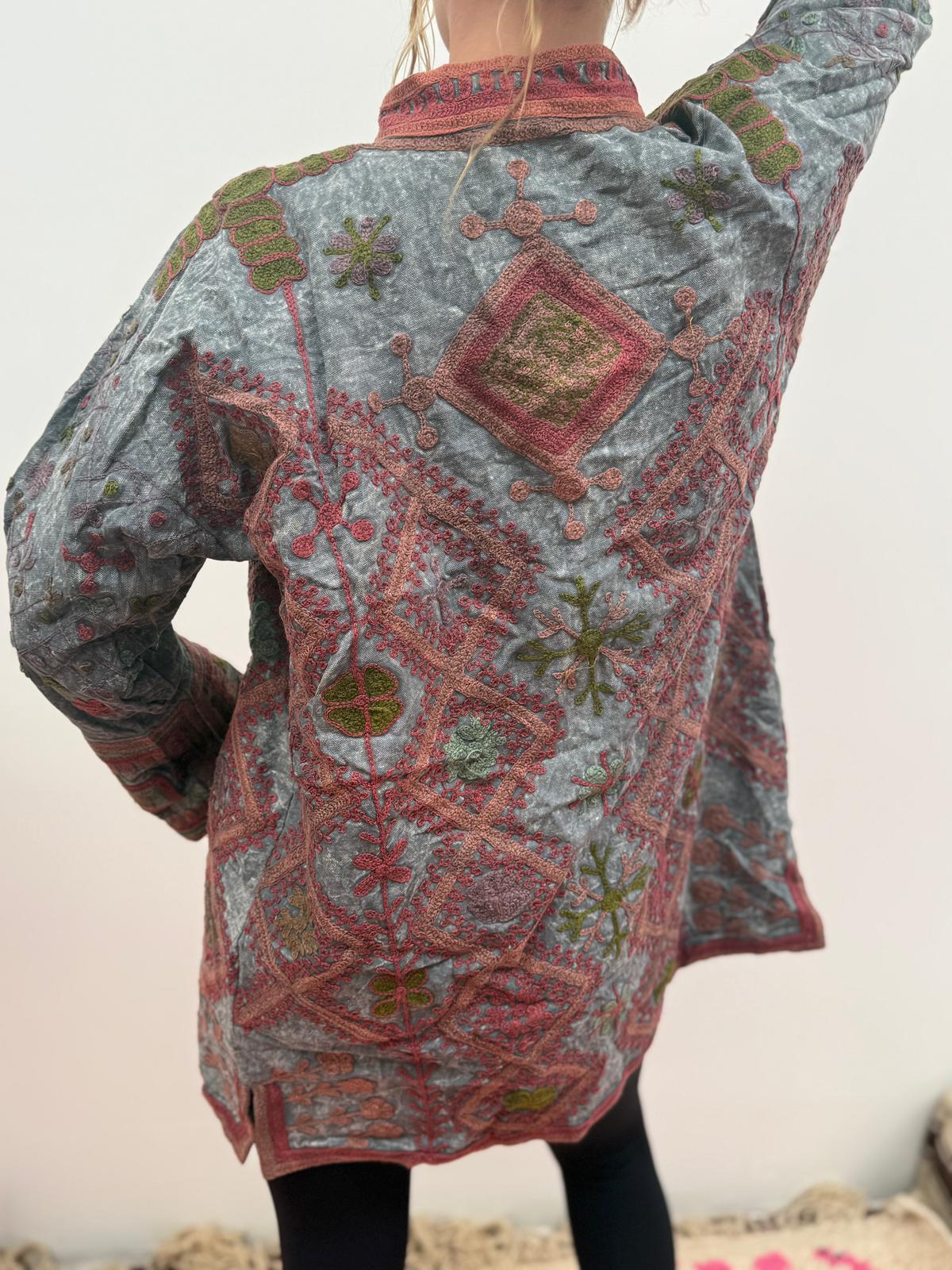 Medium Long  cotton embroidery jas stoned wash