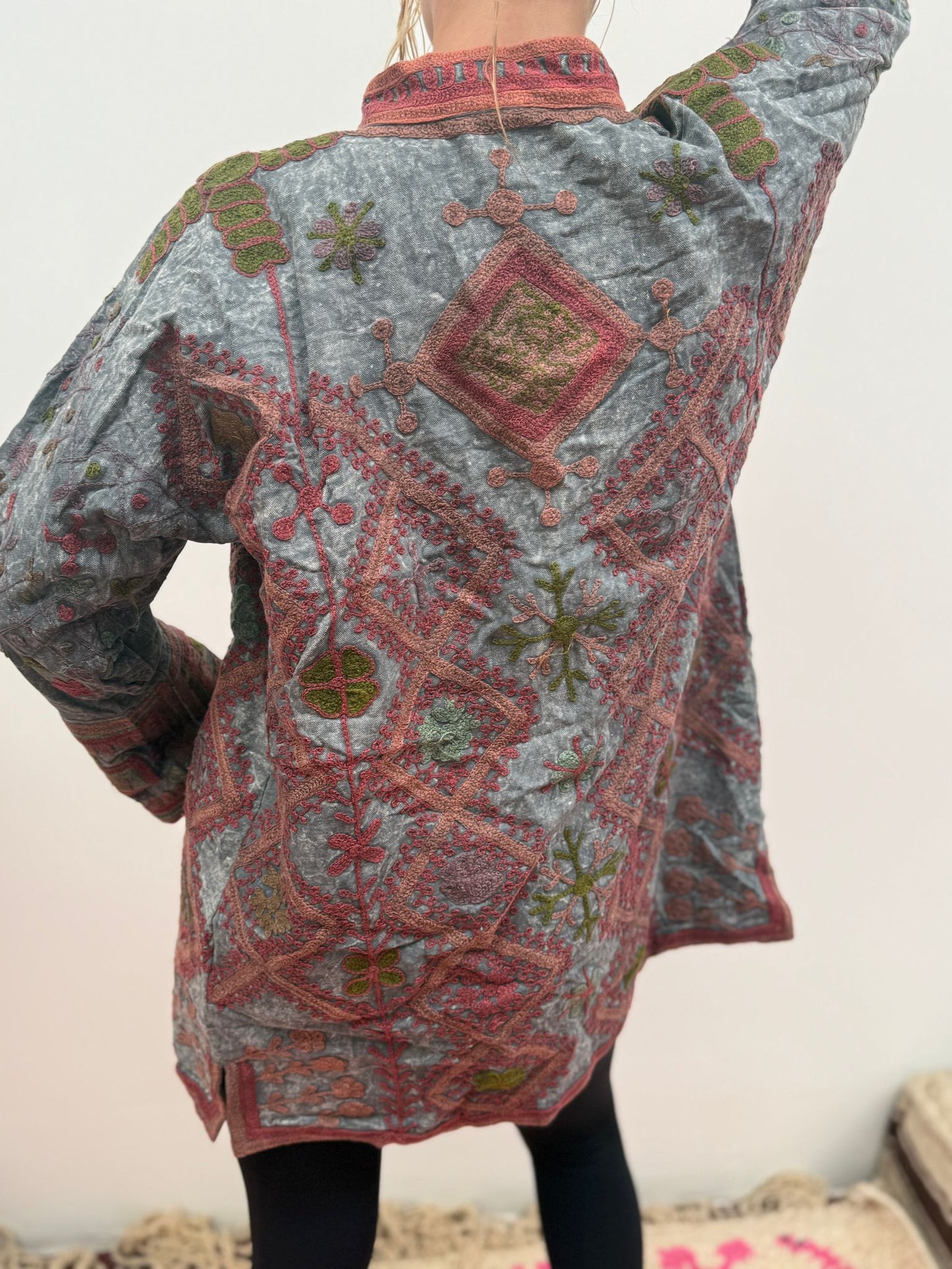 Medium Long  cotton embroidery jas stoned wash