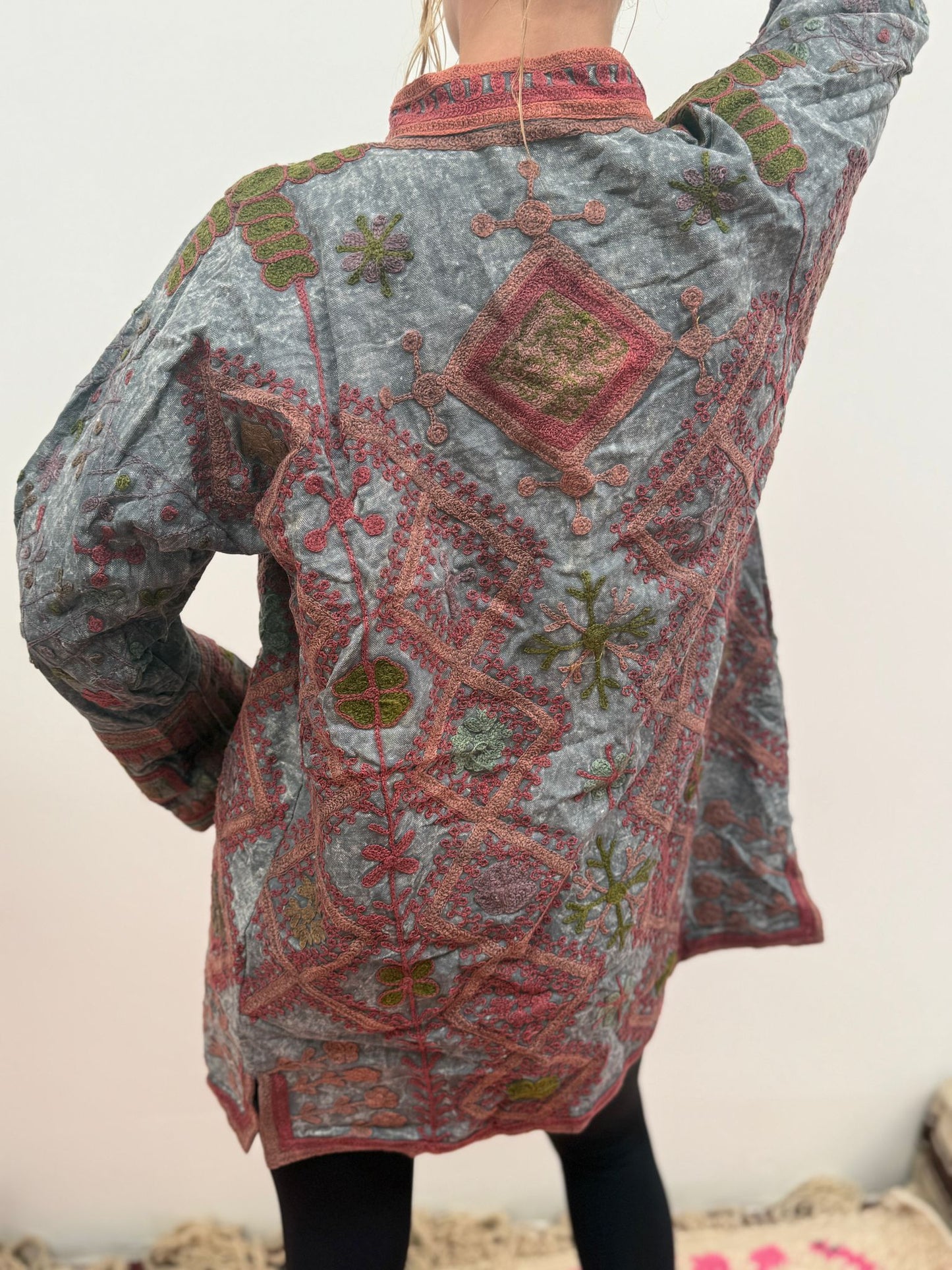 Medium Long  cotton embroidery jas stoned wash