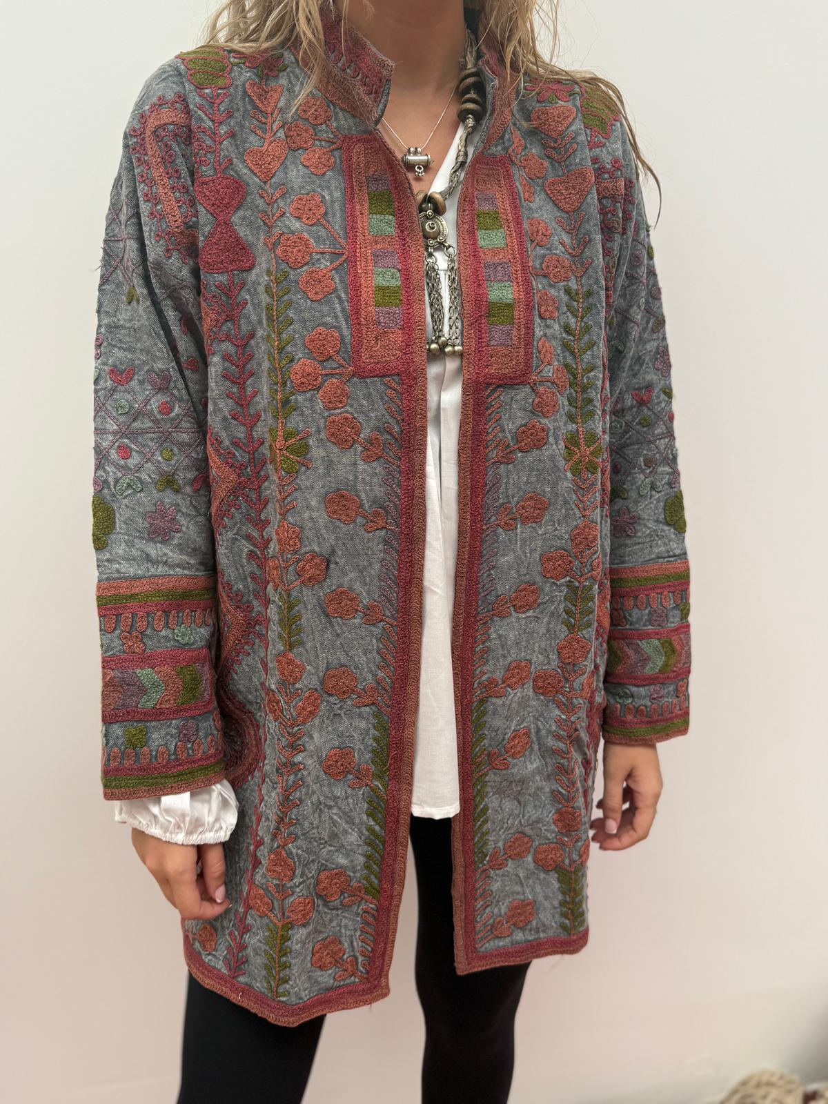 Medium Long  cotton embroidery jas stoned wash