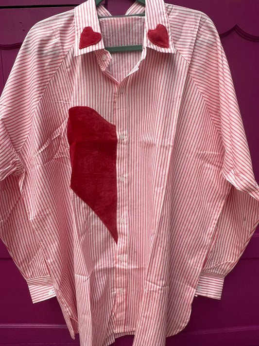 Blouse velvet heart pink