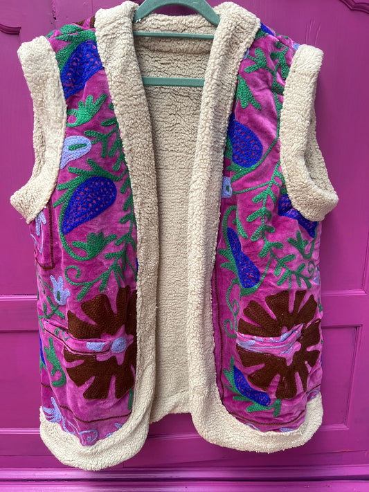 Velvet gilet teddy pink purple