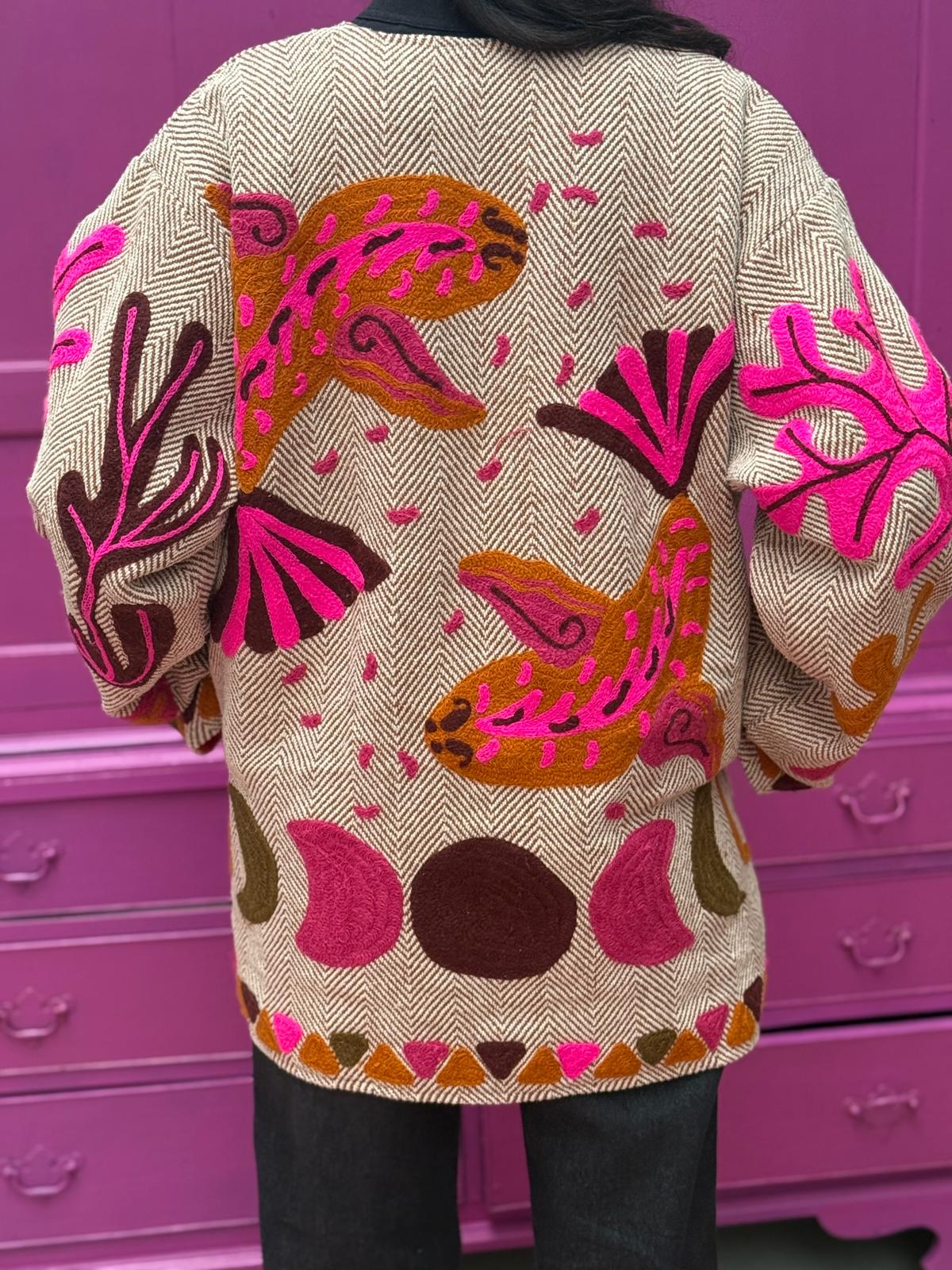 Tweed embroidery jacket Fish