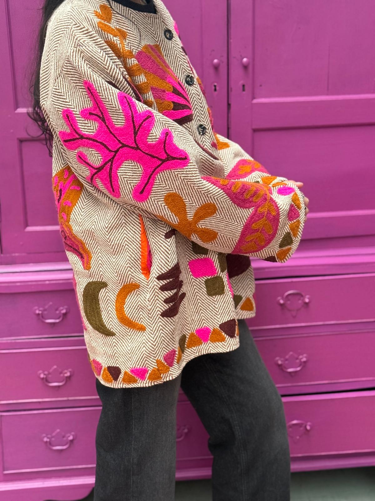 Tweed embroidery jacket Fish