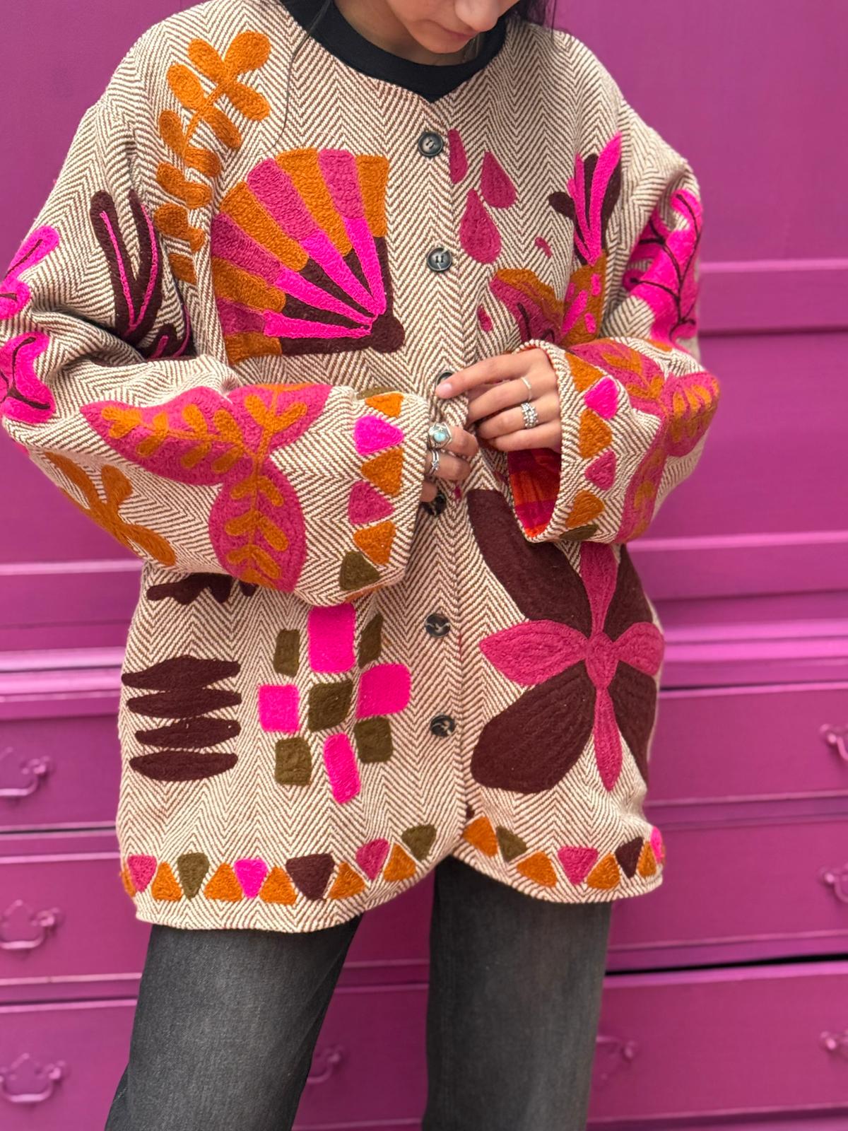 Tweed embroidery jacket Fish