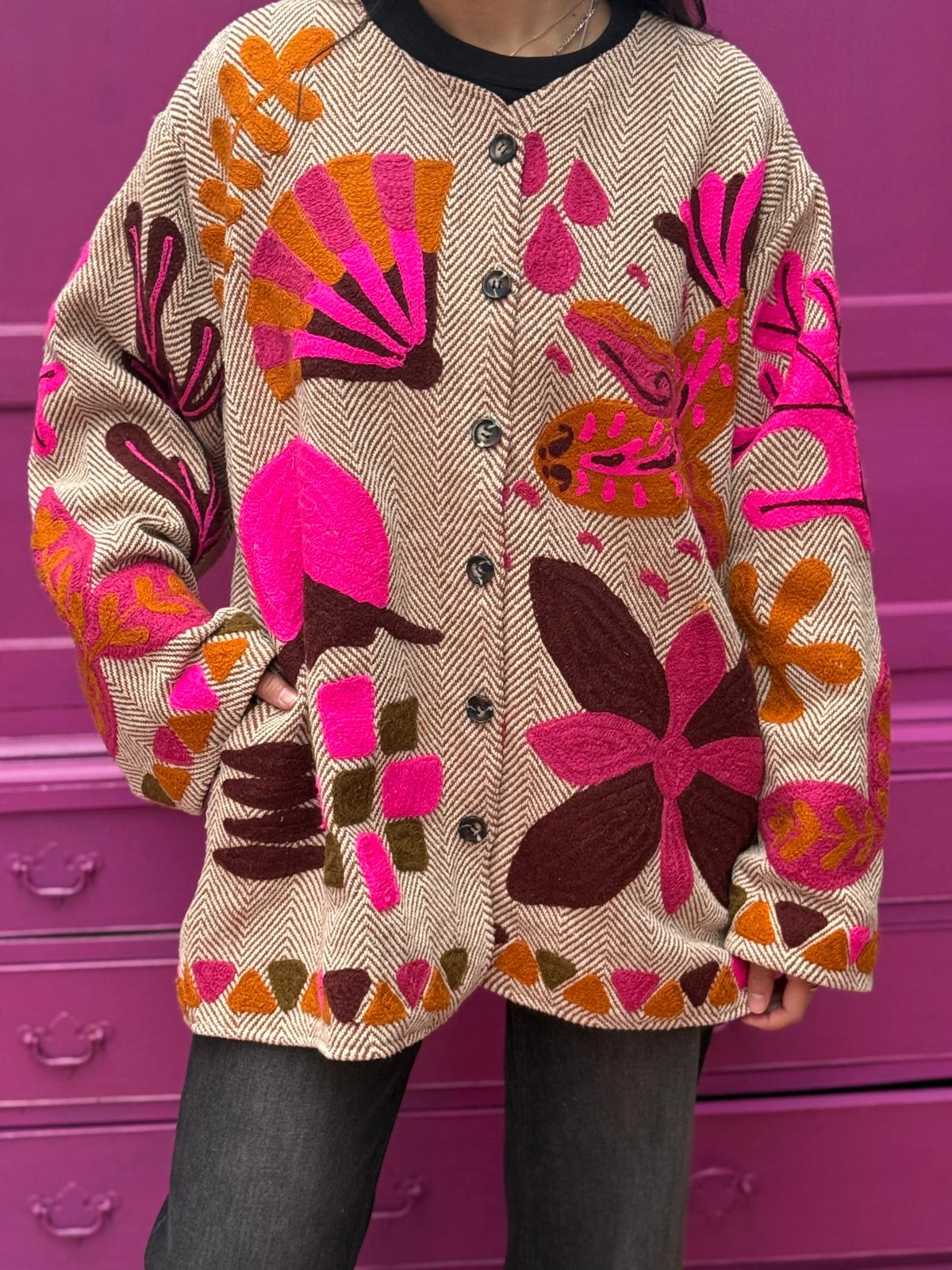 Tweed embroidery jacket Fish