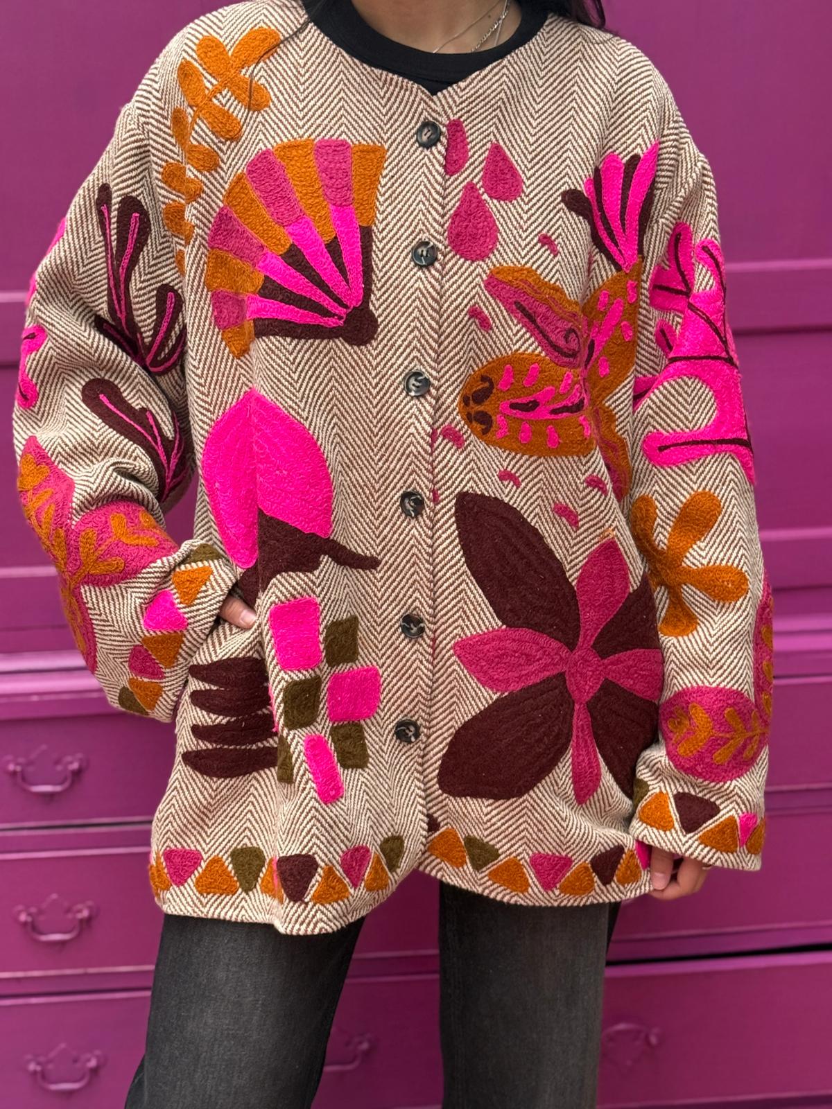 Tweed embroidery jacket Fish