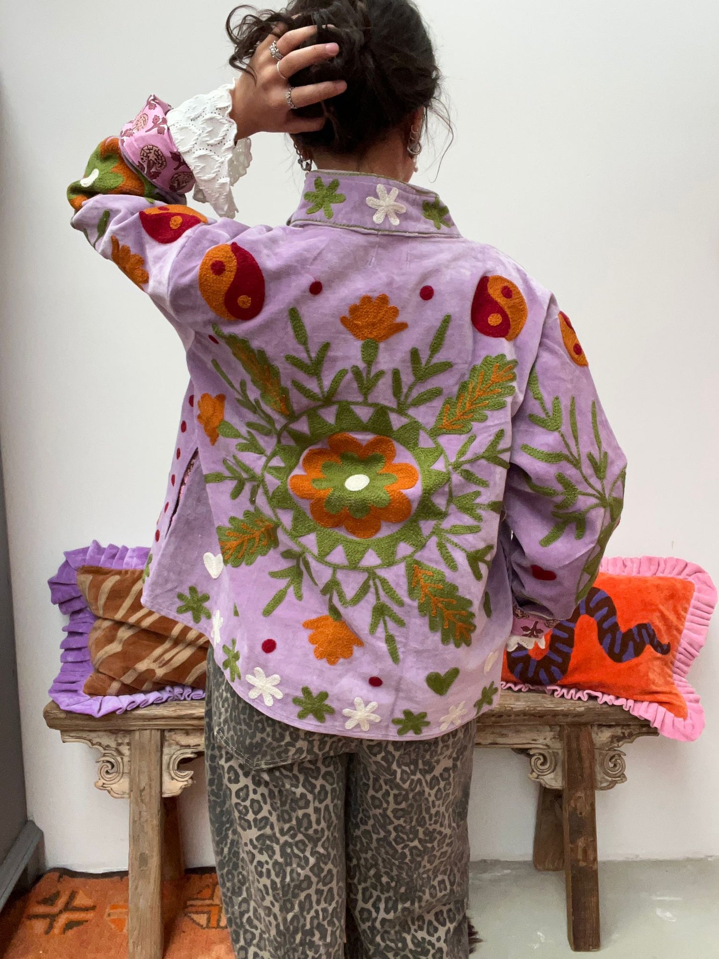 Velvet embroidery jacket pink light purple