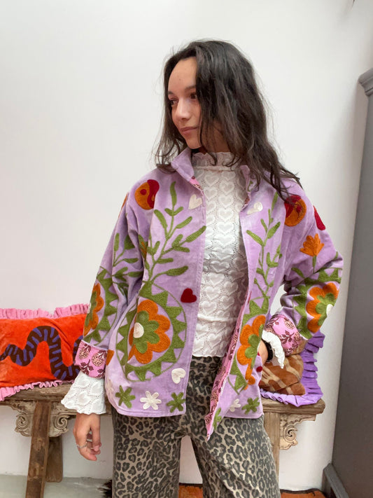 Velvet embroidery jacket pink light purple