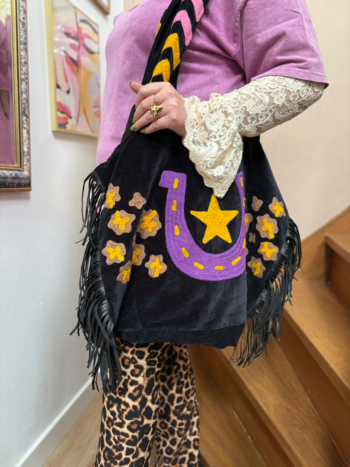 Velvet embroidery "Joah Fringe" tas