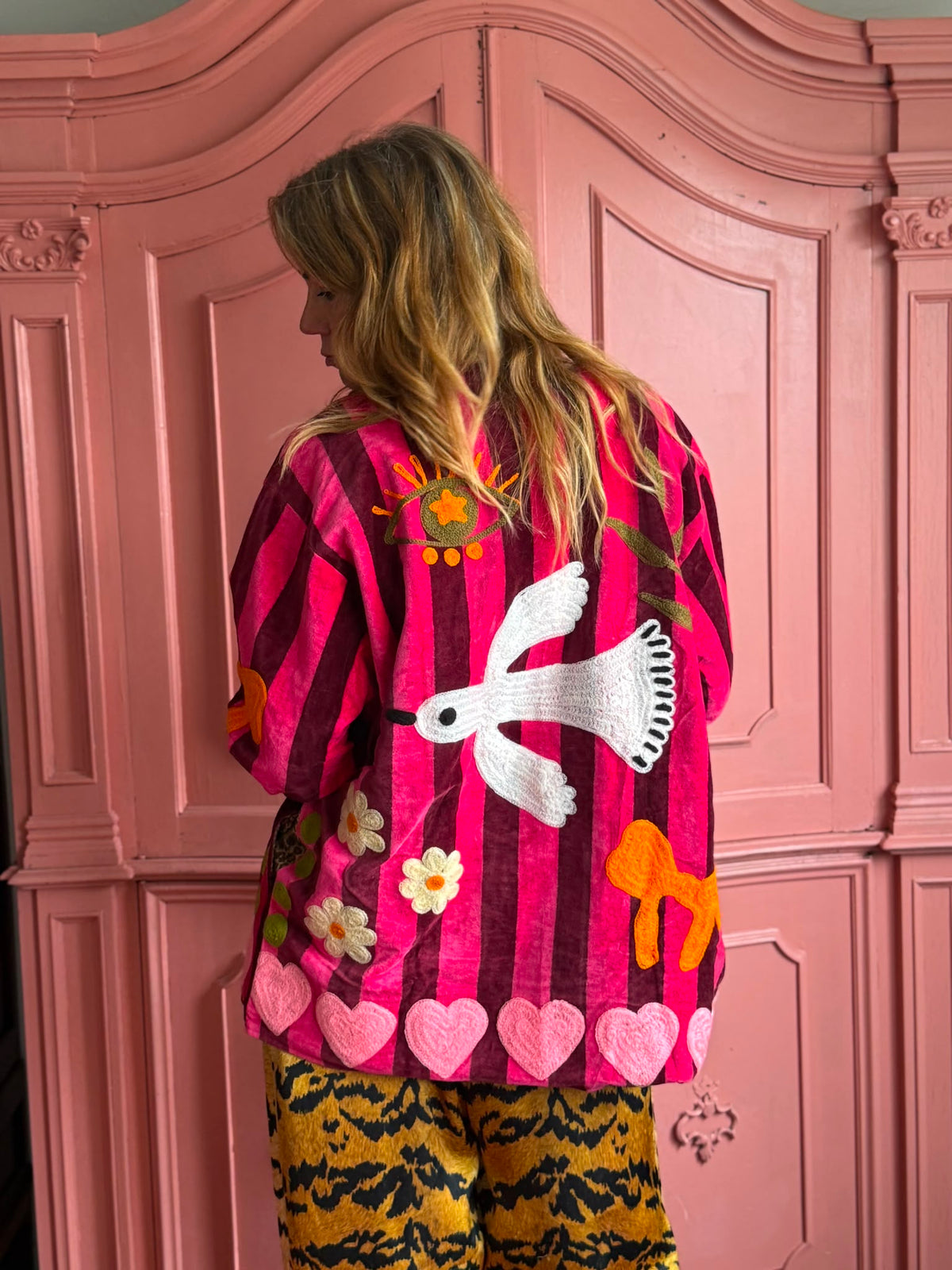 TOUT - Birds Jacket Velvet Pink stripes