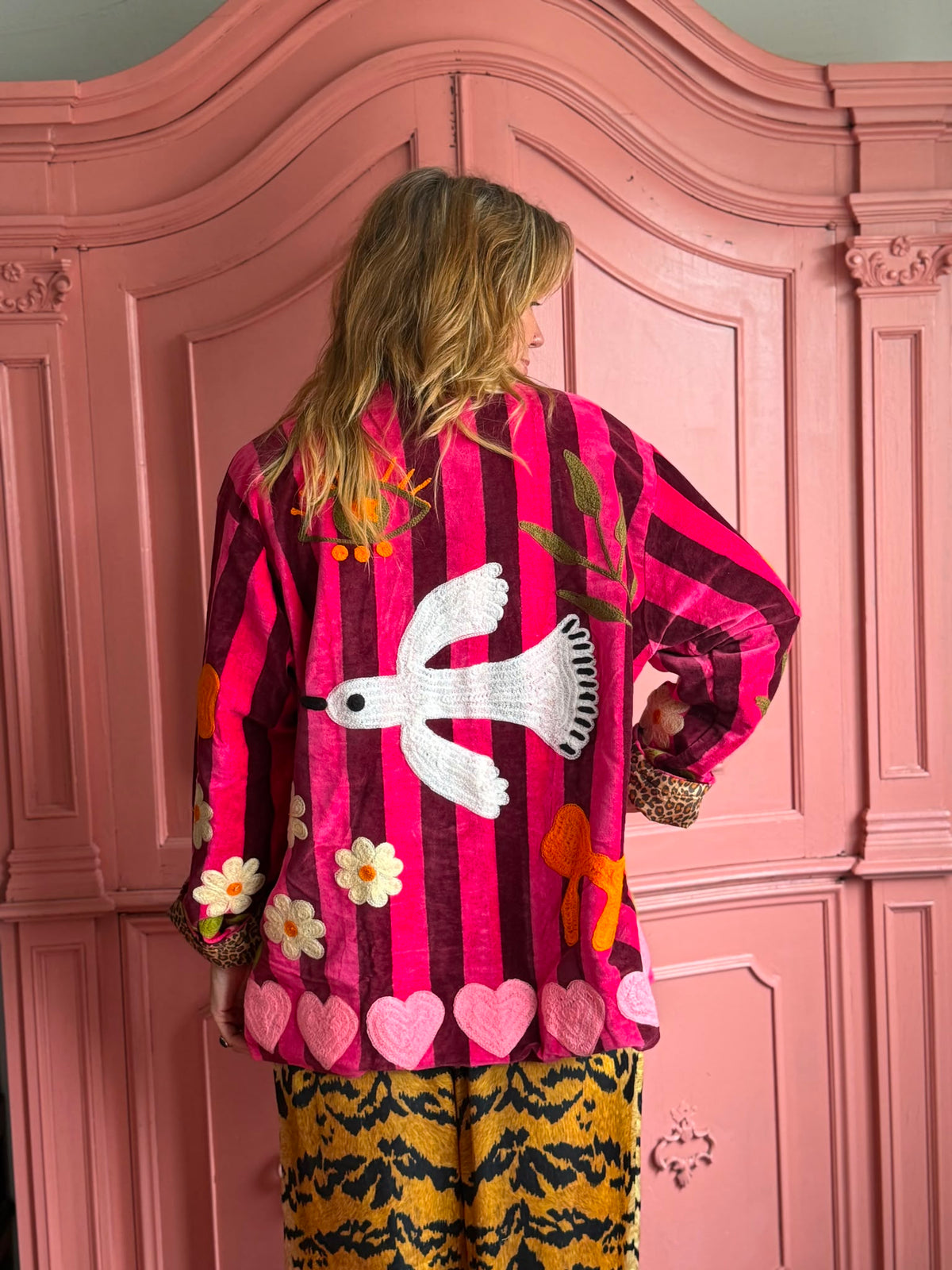 TOUT - Birds Jacket Velvet Pink stripes