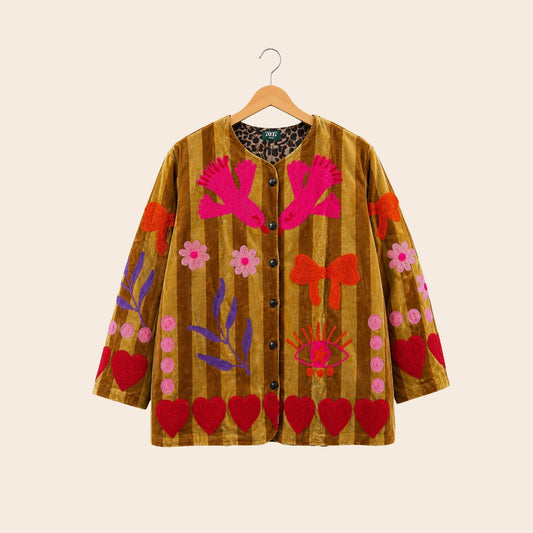TOUT - Birds Jacket Velvet Oker stripes