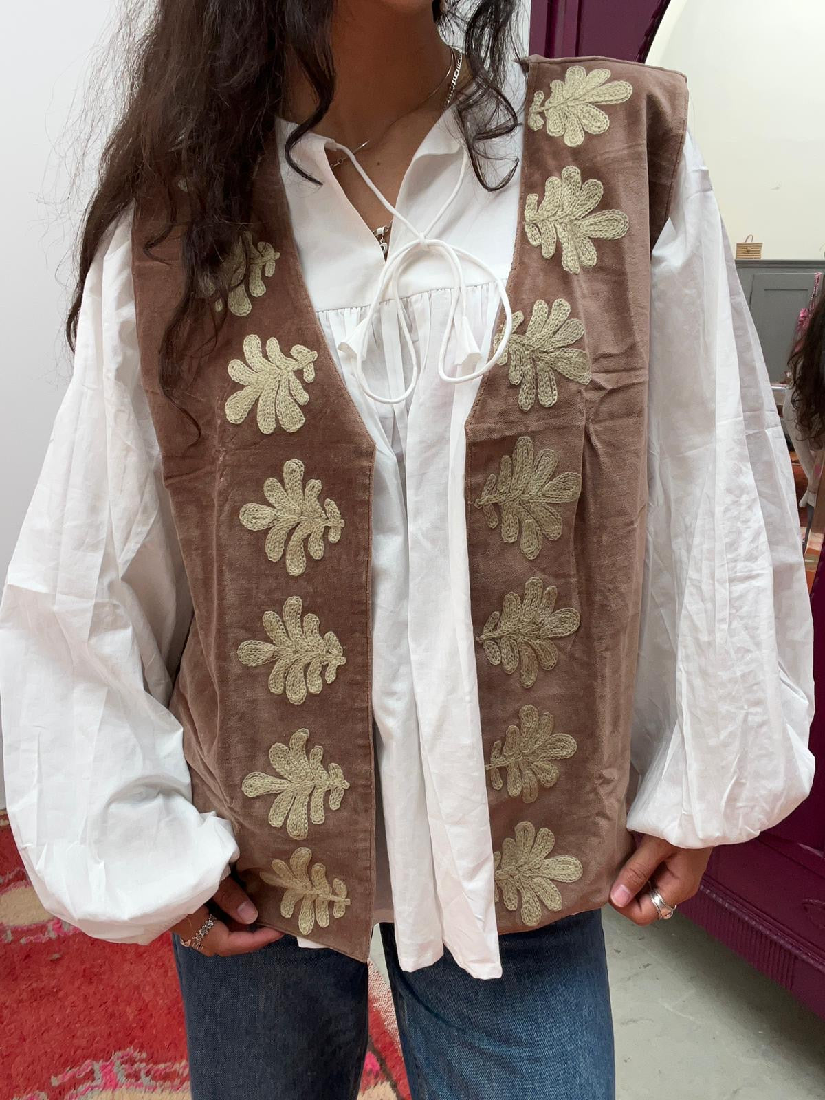 Suzani velvet Gilet panter brown