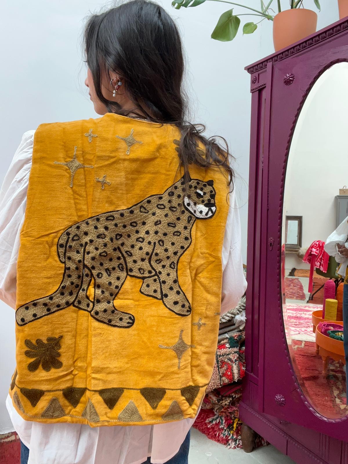 Suzani velvet  Gilet panter yellow