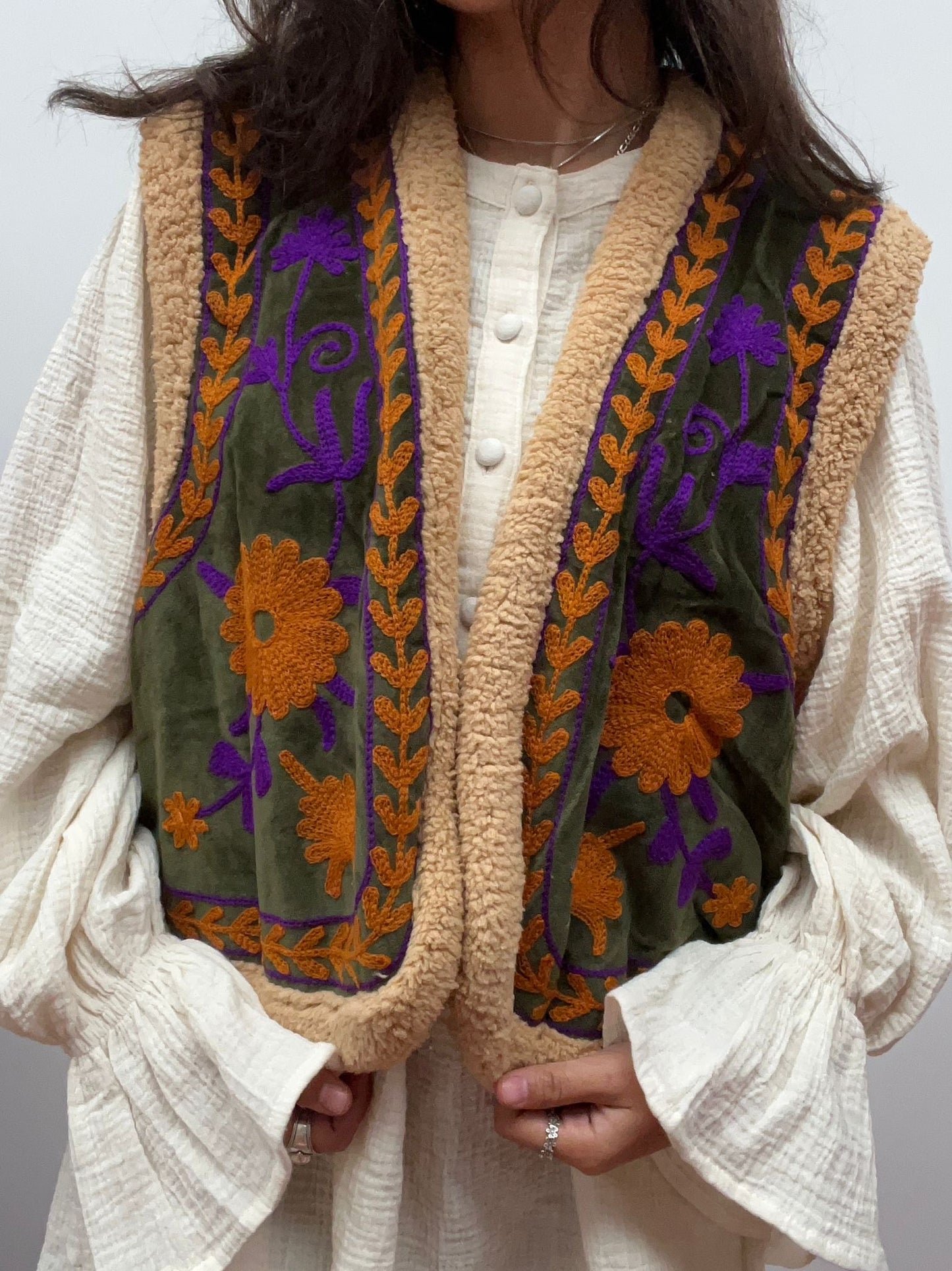 Velvet gilet teddy purple orange